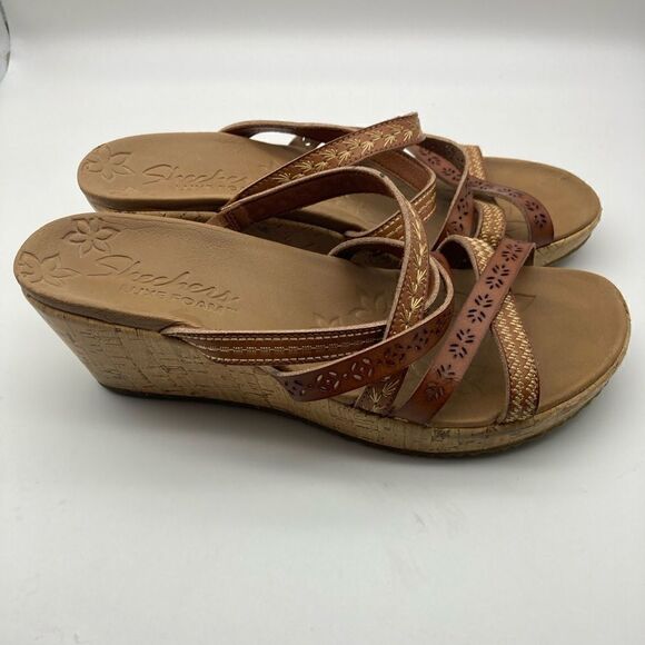 Skechers Beverlee-Tiger Posse Wedge Leather Sandals Size 9 - Picture 3 of 10